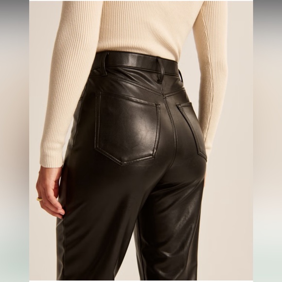 Abercrombie & Fitch Black Vegan Leather Ankle Straight Ultra High Rise Size 29 - Picture 3 of 9